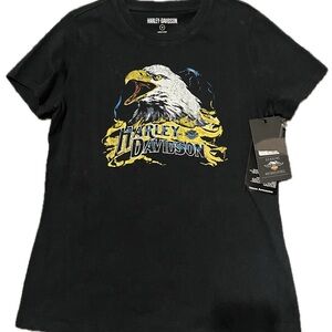 Harley-Davidson Black Tee with Eagle and Yellow Flames